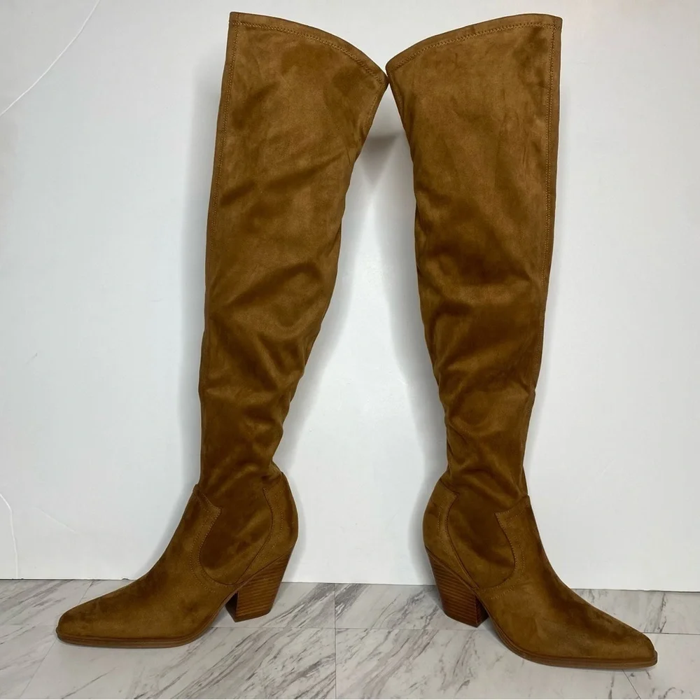 New! Marc Fisher Gwyneth Brown Faux Suede Heeled Over The Knee Boot 9M